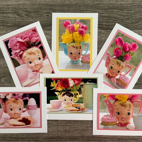 Six beautiful Miss Cutie Pie Teapot 5x7 photo greeting cards - Picture 1 of 6